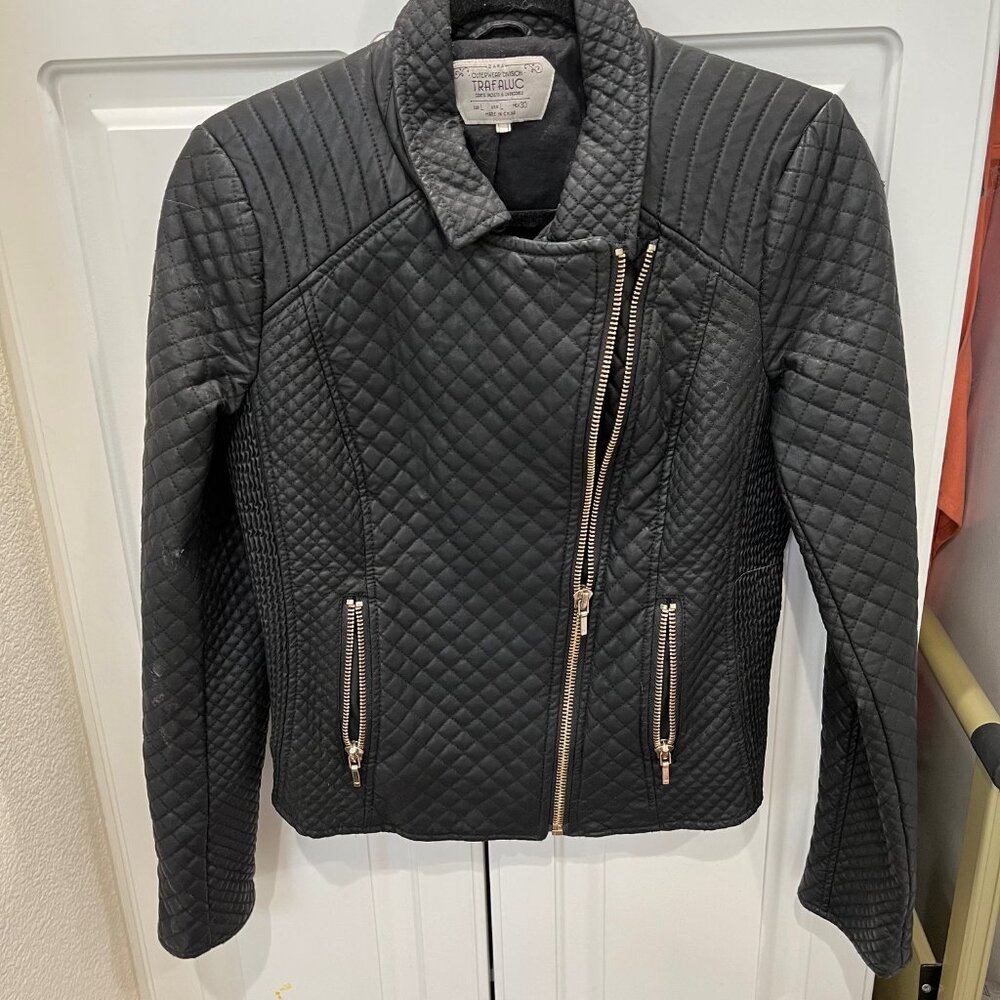 Zara TRF Black Faux Leather Moto Jacket